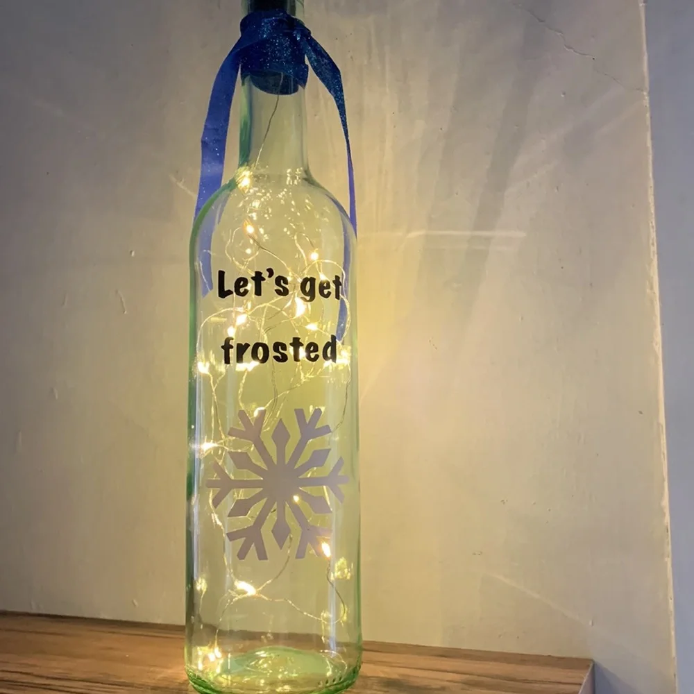‘Let’s Get Frosted’ logo wine bottle lantern